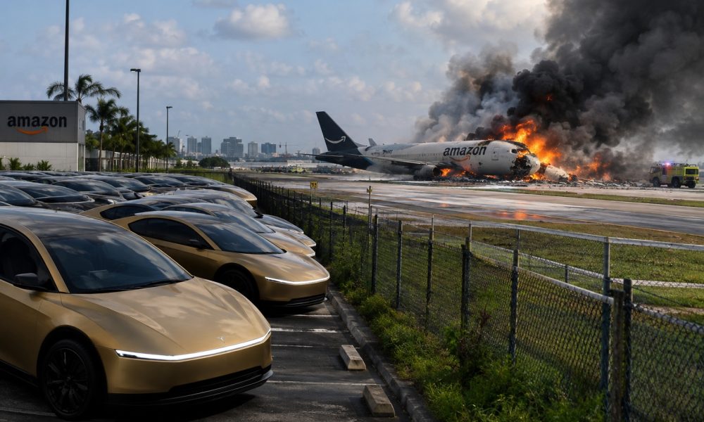 Tesla Cybercabs narrowly miss deadly Amazon cargo plane crash